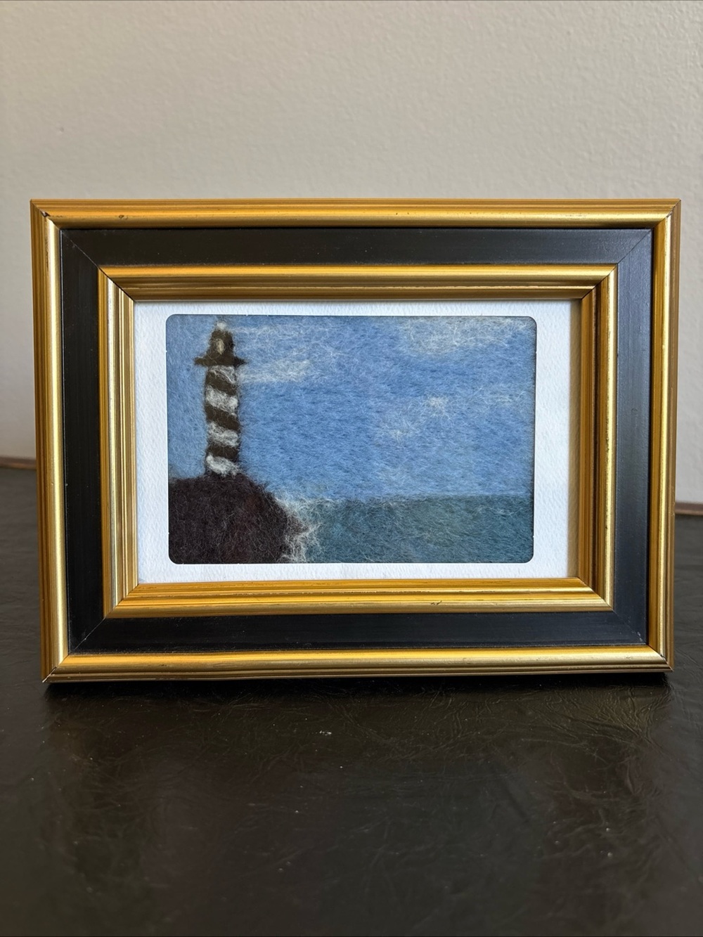 VNTG Framed 100% Appalachian Sheep’s Wool Lighthouse Ocean Scene Wall Art